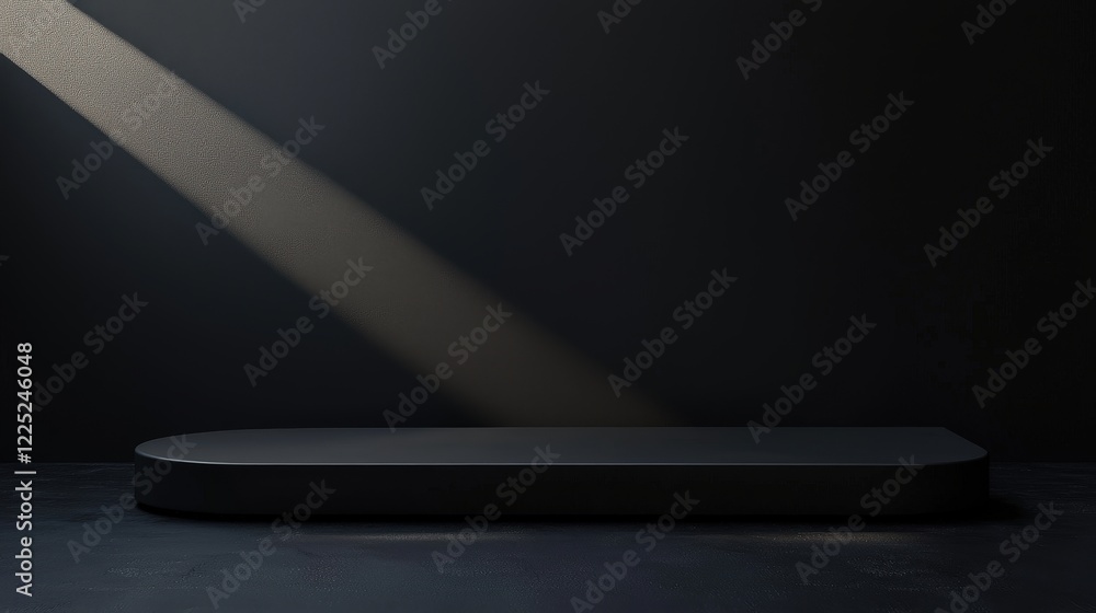 Aufkleber black table illuminated by natural light creating shadows and reflections on the surface