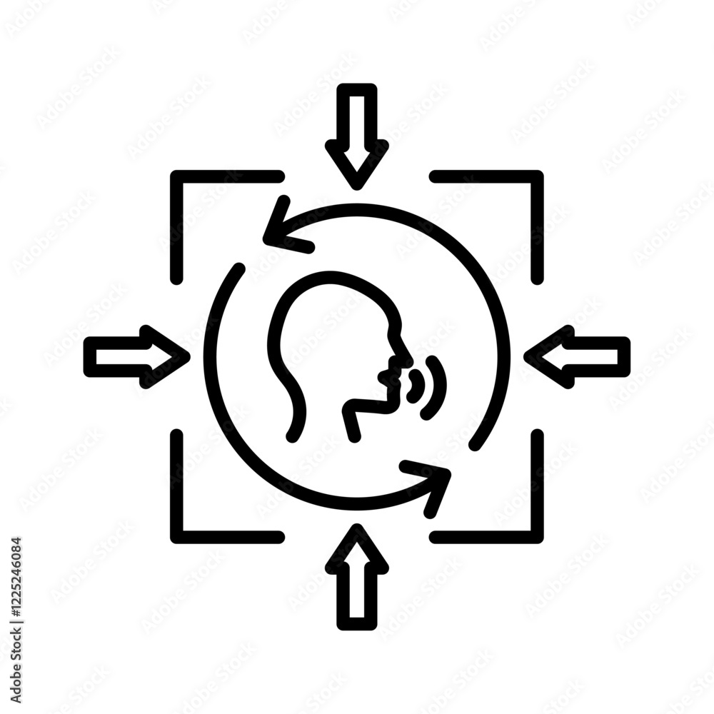 Poster voice command control icon flat vector set outline