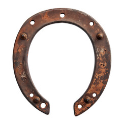 Obraz premium Antique rustic iron horseshoe with nail holes isolated on transparent white background