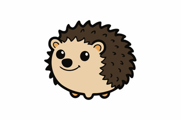 Cute Hedgehog with Black Outline on White Background - Vector Illustration