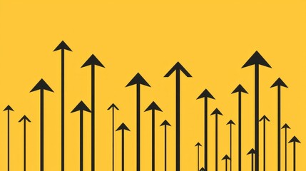 A myriad of sharp, black arrows extends upwards on a bright yellow backdrop, creating a striking visual effect that suggests progress and ambition