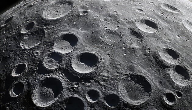 Grayhued Lunar Landscape The Cratered Surface of a Moonlit Gray Moon at Twilight - Powered by Adobe