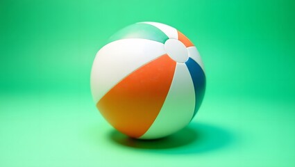 A colorful beach ball on a green backdrop, symbolizes summer and leisure, suitable for travel and children's content media