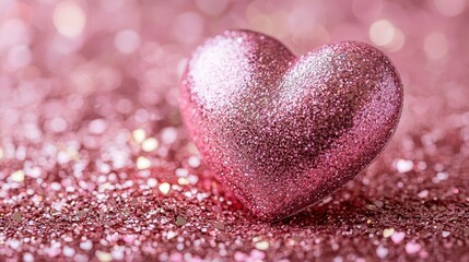 Obraz premium Sparkling Pink Glitter Heart on Shimmering Background Valentine s Day Romance