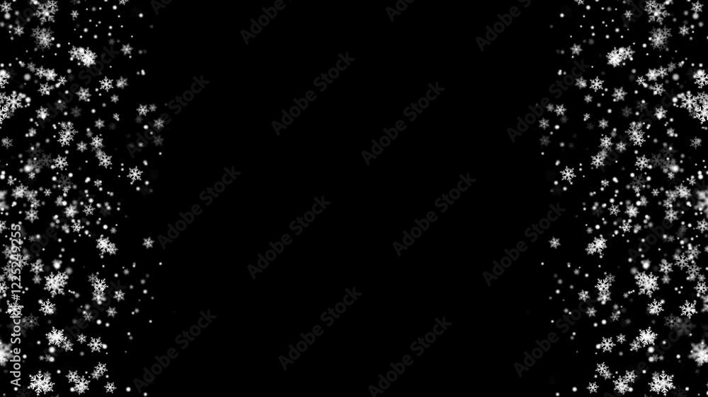 Poster snowflakes falling animation on transparent background. white snow falling loop animation background