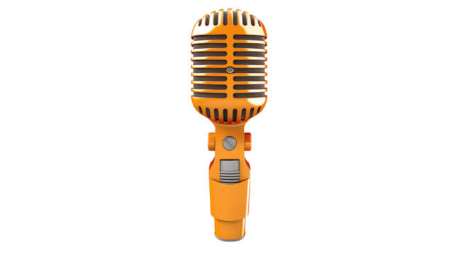 Vintage Orange Microphone Retro Audio Podcast Design isolated on transparent background