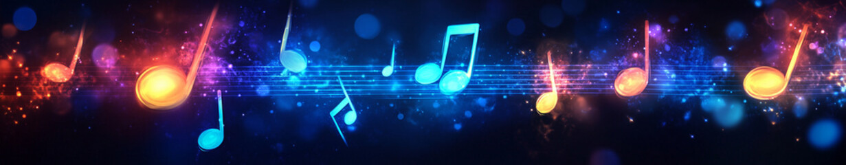 Deep blue dark abstract musical notes background banner
