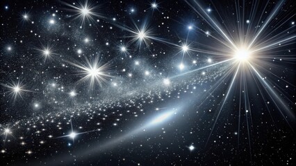 Naklejka premium Celestial Burst A cosmic spectacle of radiant stars and glowing nebulae in a dark expanse of space.