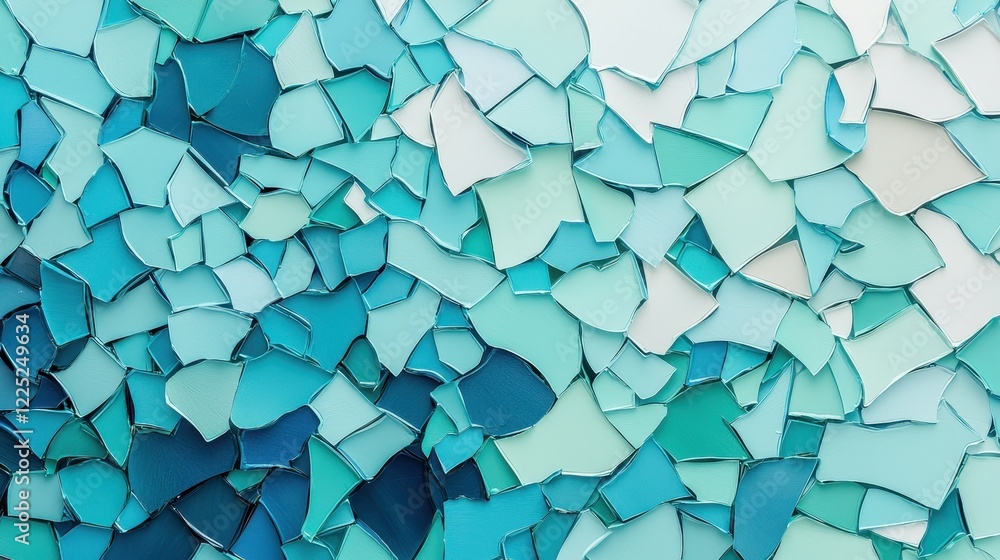 Poster abstract background of shattered glass shards in soft blue and green tones for creative design and a