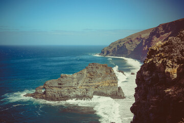 View on Roque de las Tabaibas on the rugged coastline of La Palma, part of Canary Islands of Spain, on Puertito de Santo Domingo
