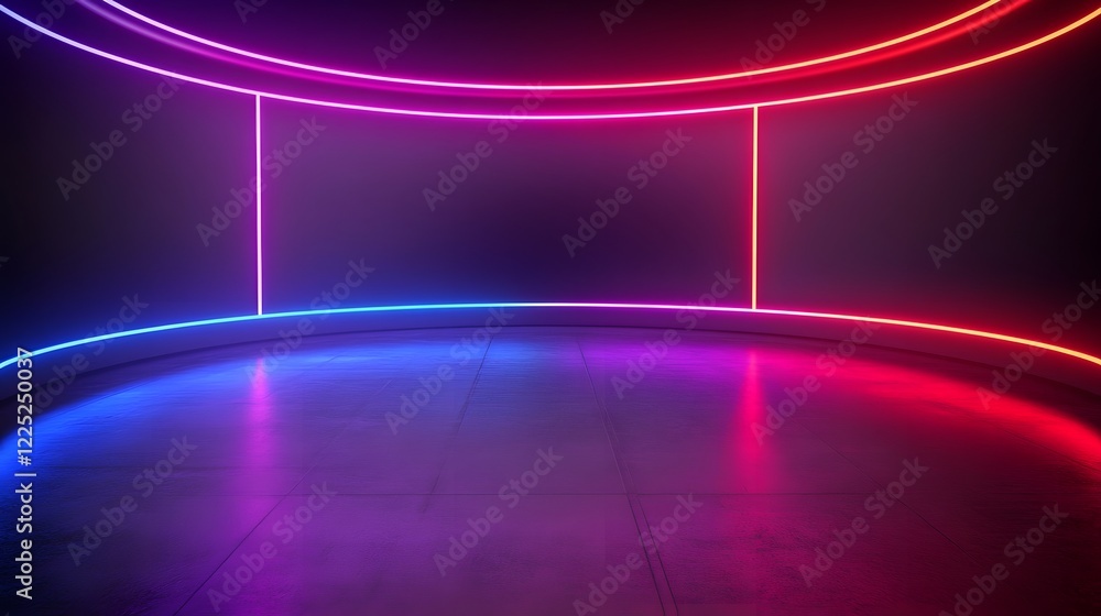 Poster rotating neon globe in dark futuristic tech background for news broadcast or digital event