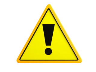 Triangle warning sign with exclamation point  on transparent background