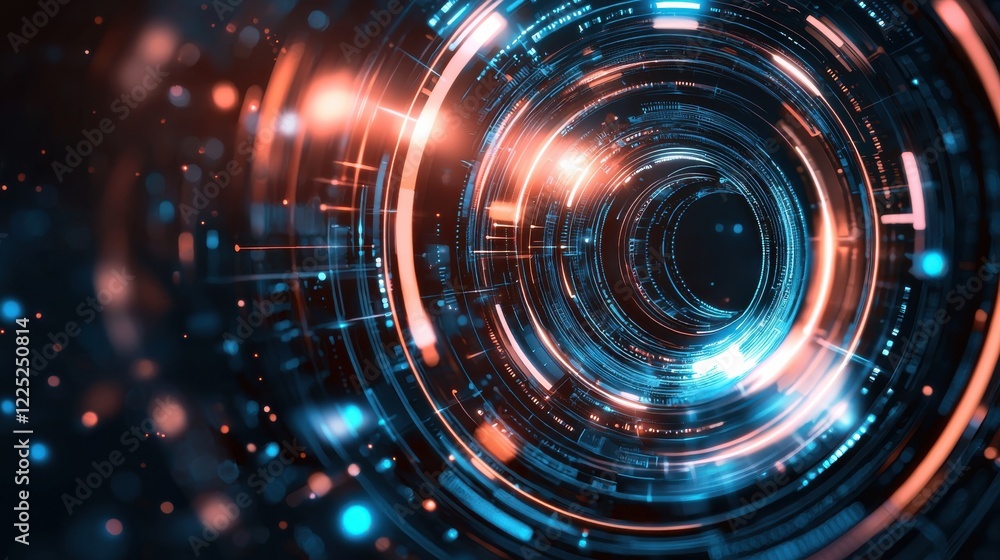 Poster futuristic glowing swirling vortex in dynamic dimensional digital art background
