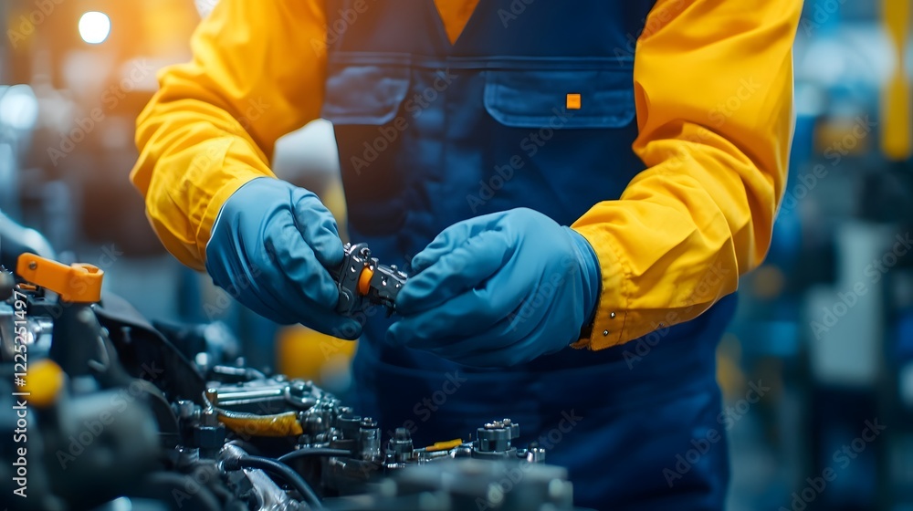 Aufkleber technician recalibrating tools to minimize downtime in a factory