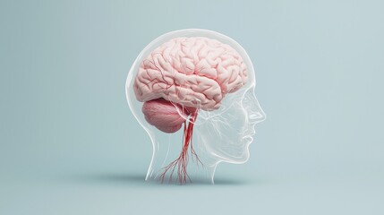 Lifelike Rendering of a Human Brain with Visible Anatomy and Detailed Vascular Structure in Profile View