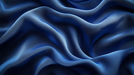 Fototapeta premium Blue silk fabric drapes, studio shot, elegant waves, background blur, textile design