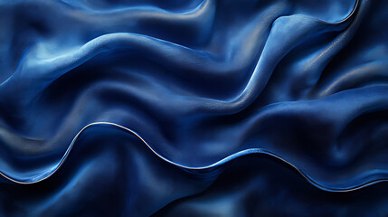 Obraz premium Deep blue silk draped fabric, studio shot, elegant waves, textile background, design use