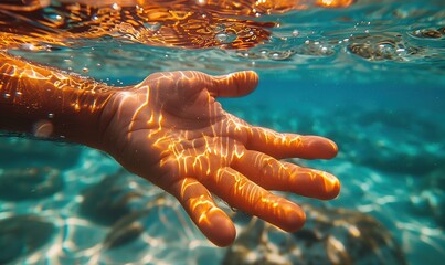 Human hand from under water