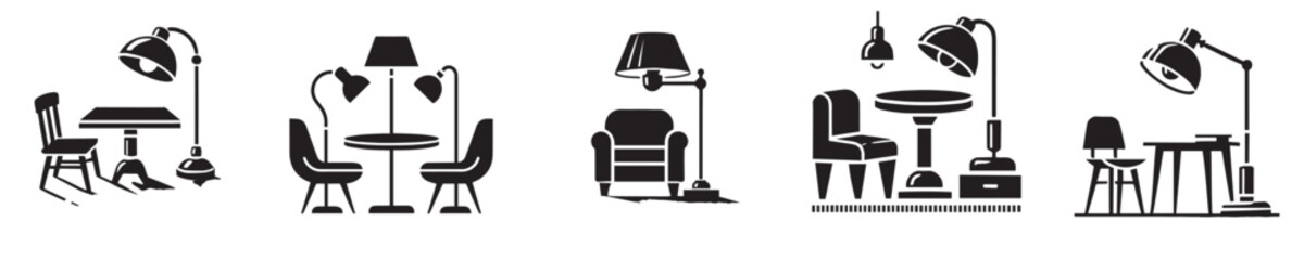 Collection of vector silhouettes of lamps and study tables