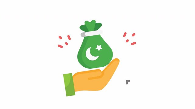 Animated illustration of hand holding money bag. Ideal for fundraising campaign, infaq, zakat, financial donation concept.  is suitable for graphic design of applications and the web.


