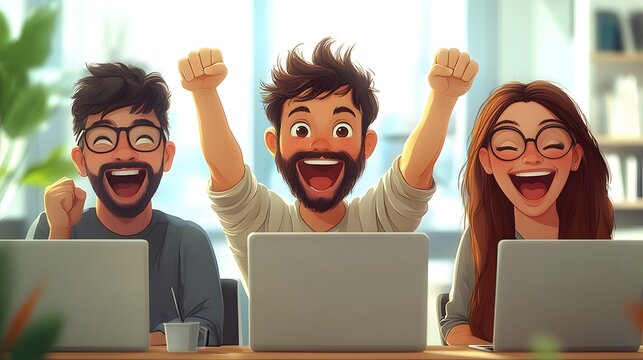 Office workers reacting with amusement to a humorous prank played by their team, flat vector style, 8K high quality realistic images,