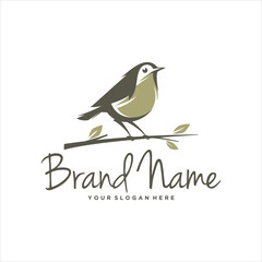 Simple Line Art Creative Cute Bird Perched on a Branch Logo Design