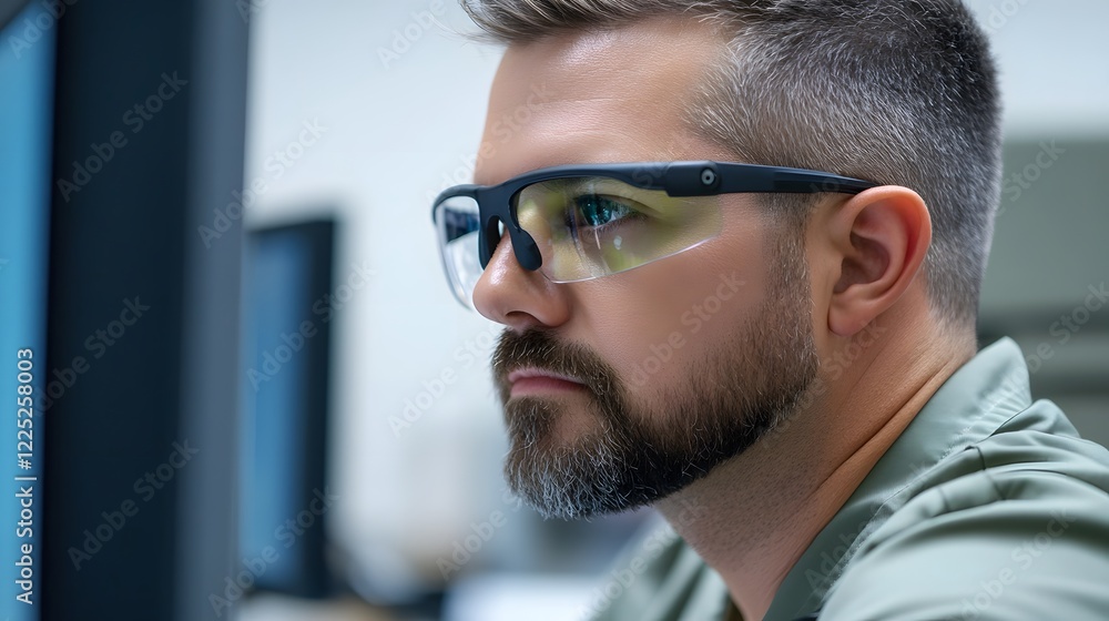 Poster technician calibrating eye-tracking sensors for research study ensuring precision and accuracy