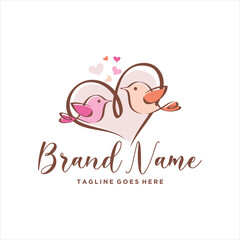 Flying Two Cute Birds Making Love Logo Design