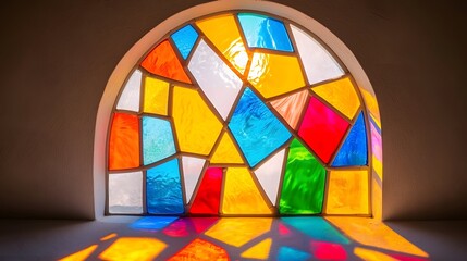 Fototapeta premium Captivating Homemade Stained Glass Mosaic in Enchanting Kaleidoscopic Compositions with Soft Diffused Window Lighting