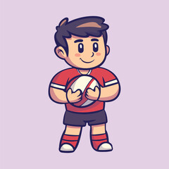 Cute little boy holding a Football vector illustration