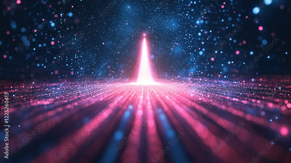 Poster abstract cosmic light beam with glowing particles and bokeh effect in a dark space