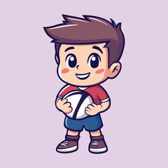 Cute little boy holding a Football vector illustration