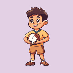 Cute little boy holding a Football vector illustration