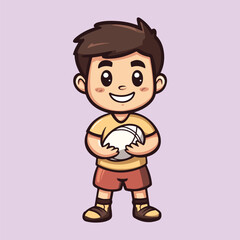 Cute little boy holding a Football vector illustration