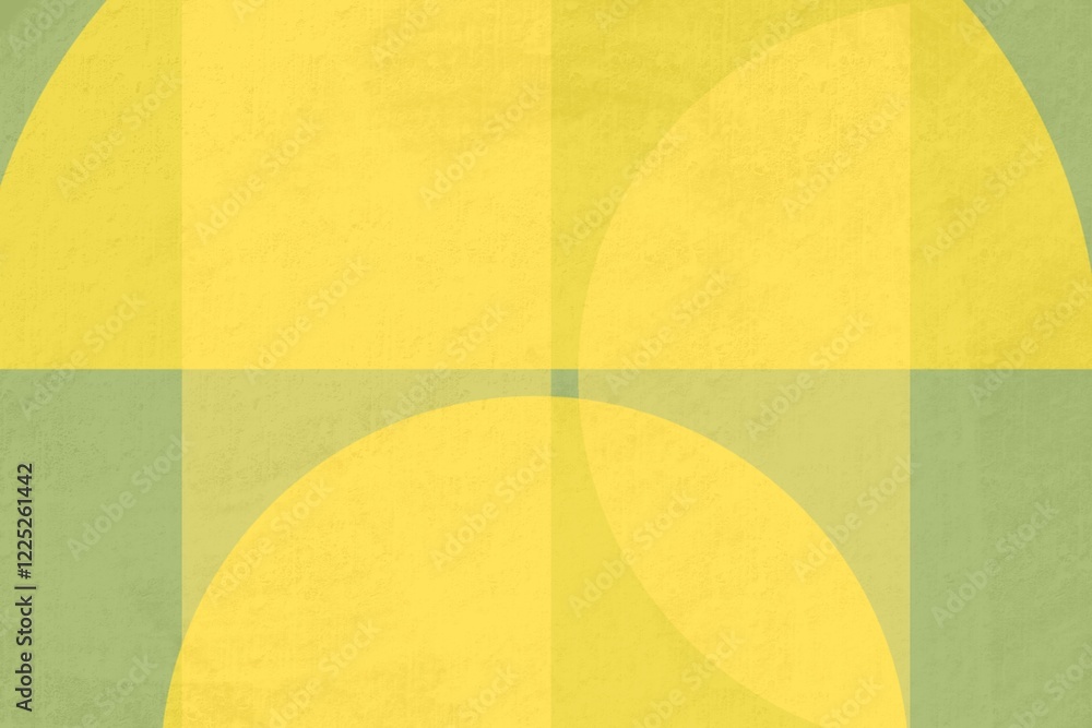 Poster abstract geometric pattern featuring yellow shapes on a textured green background