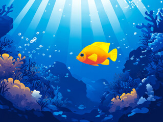 Naklejka premium Colorful yellow fish swimming in a vibrant underwater coral reef environment