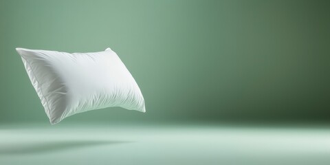 Un coussin rectangulaire blanc de taille king, flottant dans les airs sur un fond. L'&eacute;clairage du studio met en valeur sa texture douce et ses contours