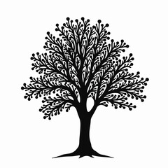 Obraz premium black tree silhouette, vector tree art, tree illustration, tree clipart, nature silhouette, tree design, tree vector graphic, minimal tree art, black tree vector, tree cutout, nature vector, woodland 