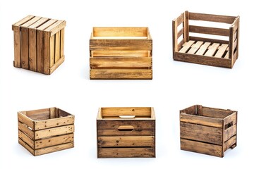 Wooden crates, various sizes, studio shot, white background, packaging
