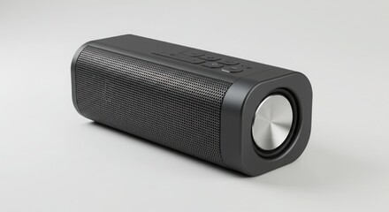 Black Bluetooth Speaker on White Background, Portable Wireless Audio Device