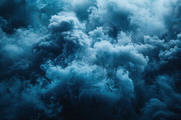 Turquoise smoke from a smoke bomb fills the air, swirling and rising in an open area during a bright mid-afternoon. The vibrant color contrasts with the surroundings, creating a captivating visual.