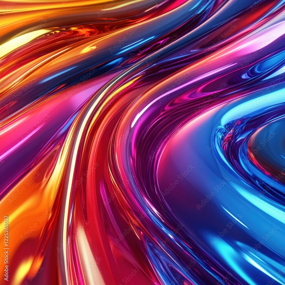 Poster abstract fluid art with vibrant colors and glossy surface creating a dynamic visual flow