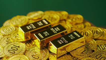 Gold bullion, high value assets, investment in gold, financial wealth and success and financial...