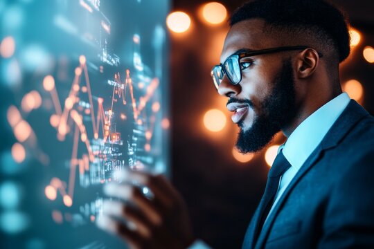 A businessperson presenting a graph on a screen during a meeting, illustrating applicable strategies for success