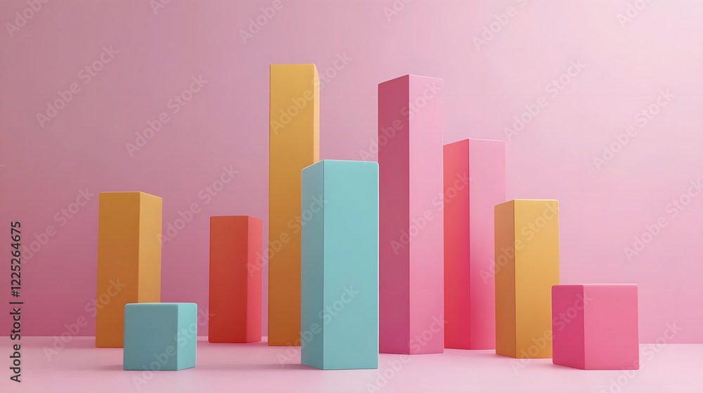 Poster vibrant 3d geometric financial growth chart with projected data visualization