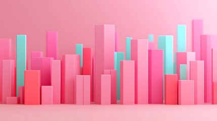 Modern Minimalist City Skyline with Financial Data Visualization and 3D