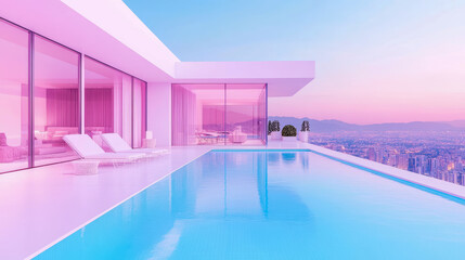 Fototapeta premium Luxury Penthouse Pool: Cityscape Sunset View