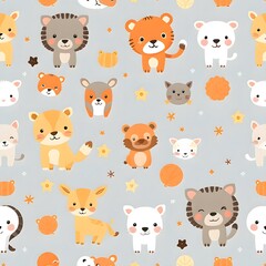 Cute Cartoon Animal Seamless Pattern for Kids' Designs
