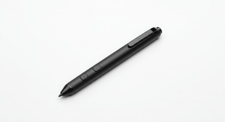 Black Digital Stylus Pen with Buttons on White Background
