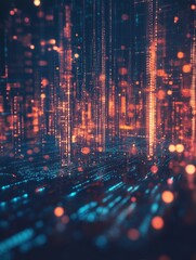 Abstract data transmission visualization. Big data code representation. Glittering dust of lights. Graphic concept for your design